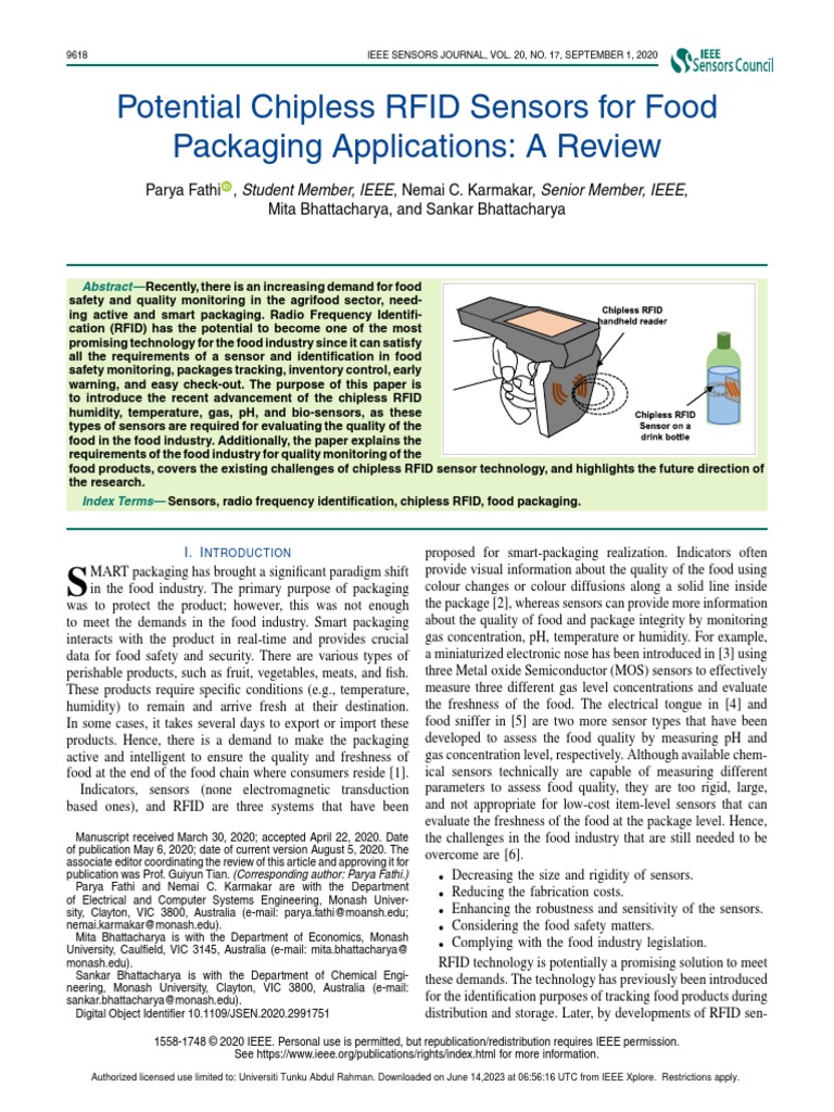 Potential Chipless RFID Sensors For Food Packaging Applications A ...