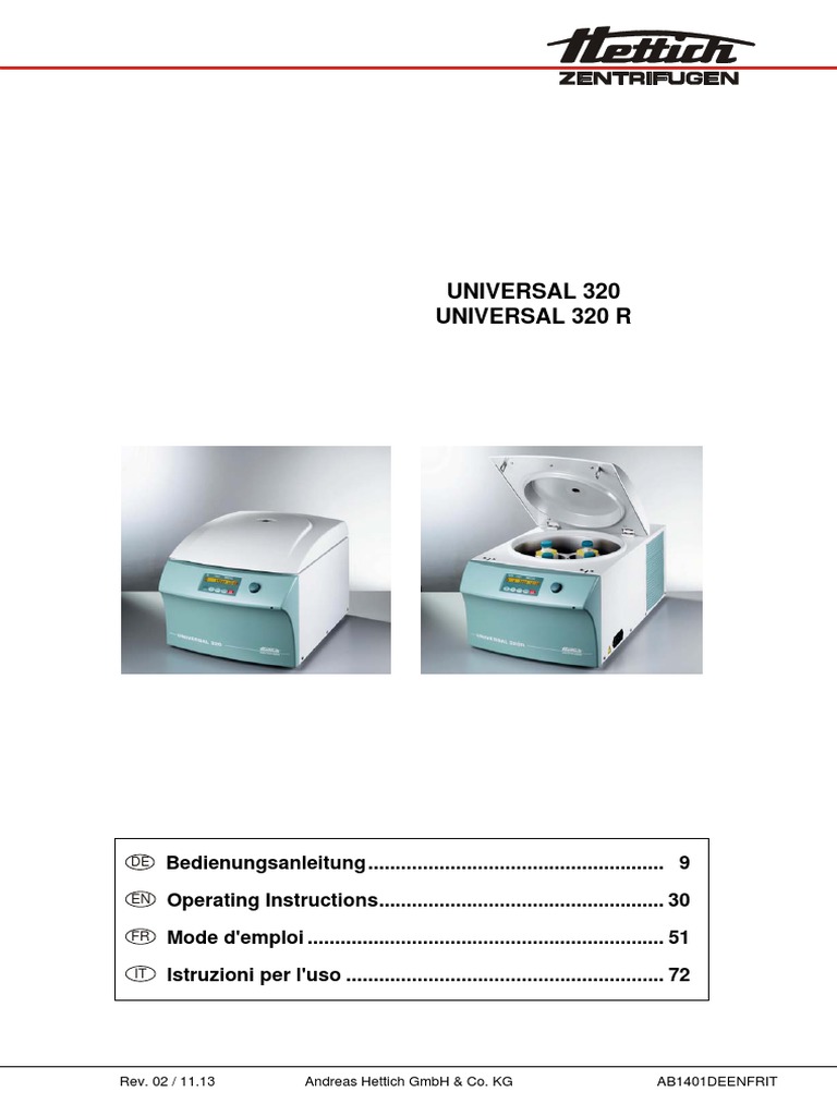 Hettich Universal 320 Centrifuge User Manual (Ger, En, FR, It) PDF