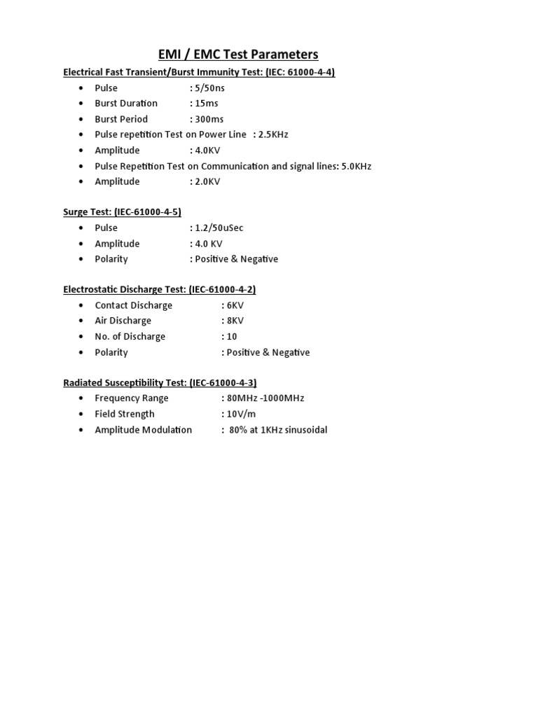EMI EMC Test Parameters | PDF
