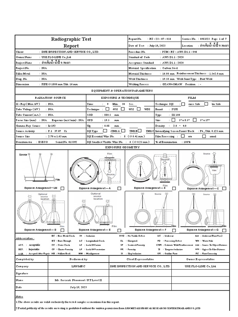 Radiographic Test Report RT-23-07-056 | PDF | Pipe (Fluid Conveyance ...