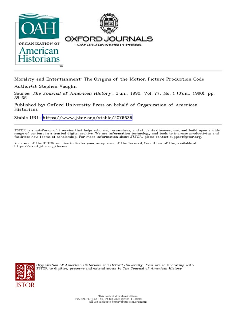 Morality and Entertainment The Origins of The Motion Picture