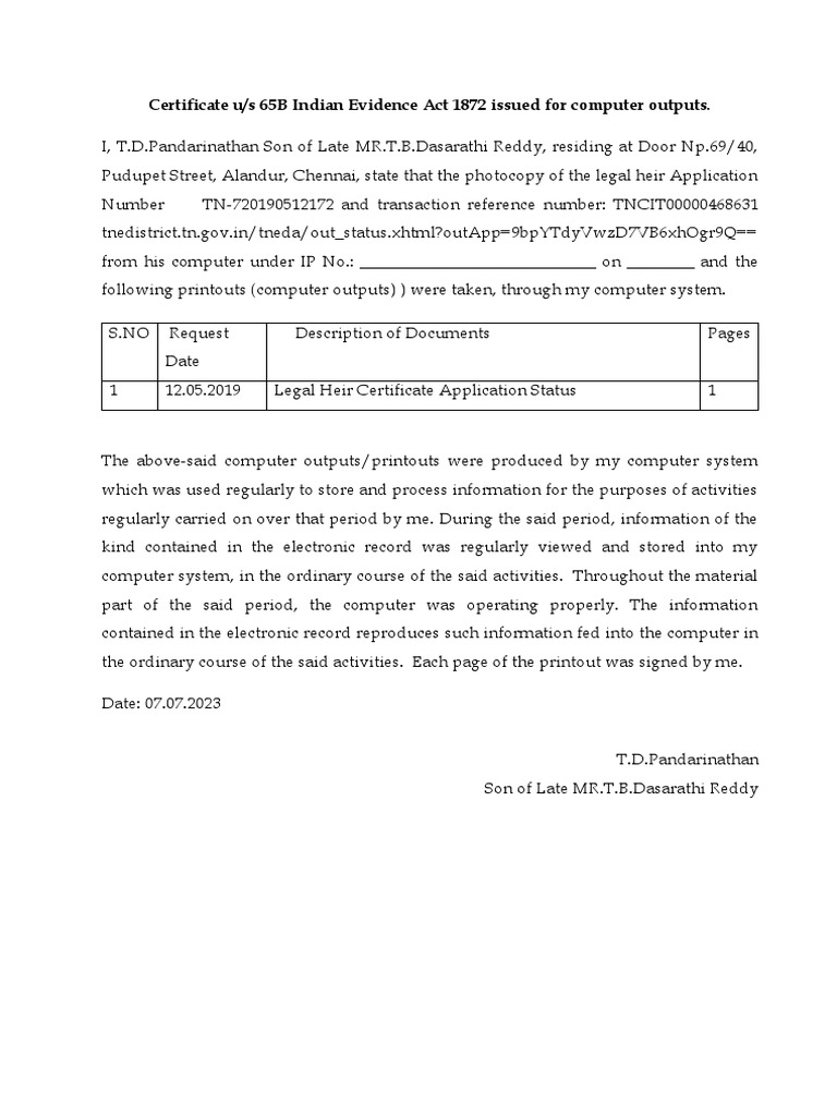 Certificate U.S 65B in O.S.No.241 of 2019 | PDF