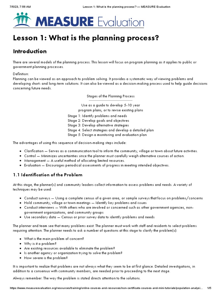 Lesson 1 - What Is The Planning Process - MEASURE Evaluation | PDF ...