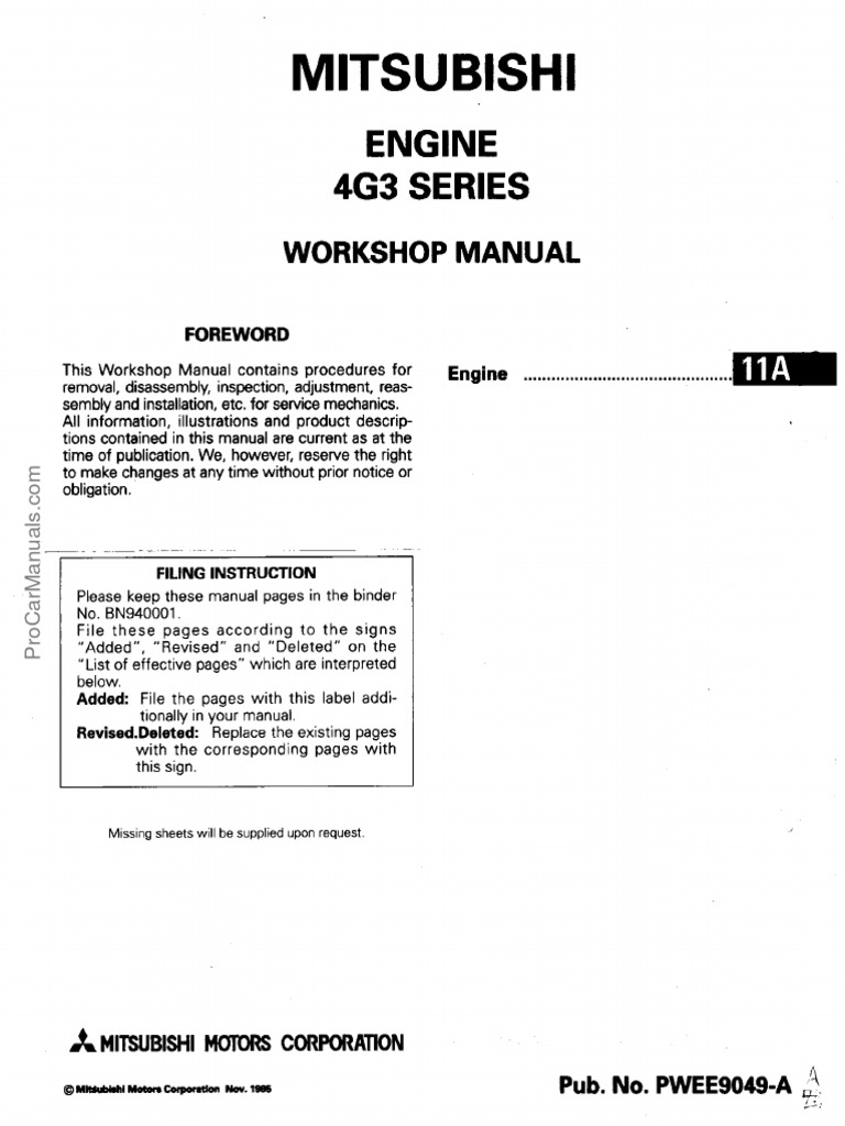 Mitsubishi 4G3 Series Diesel Engine Workshop Manual | PDF