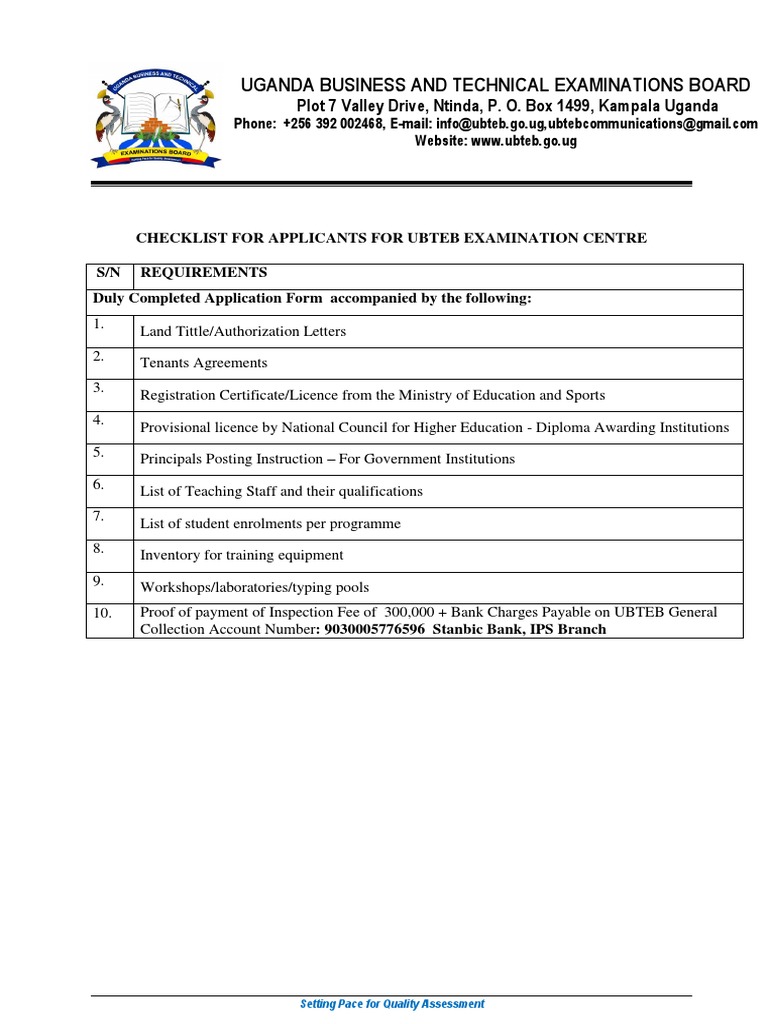 Checklist For Ubteb Centre Accreditation Applicationpdf 1681463264324 | PDF