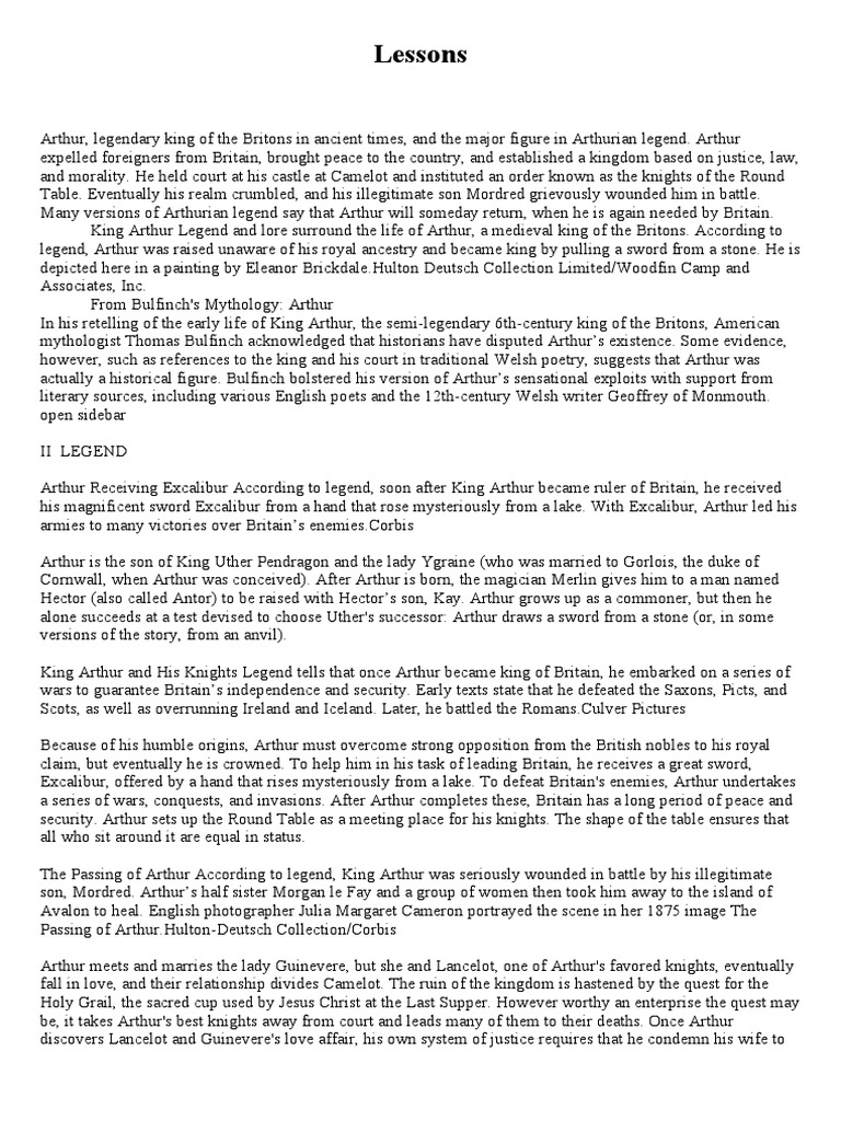 Lessons pdf king arthur lancelot