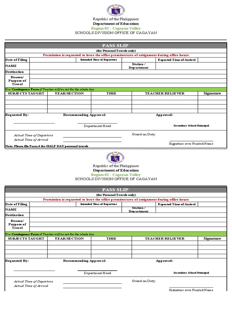 Pass Slip PDF Government