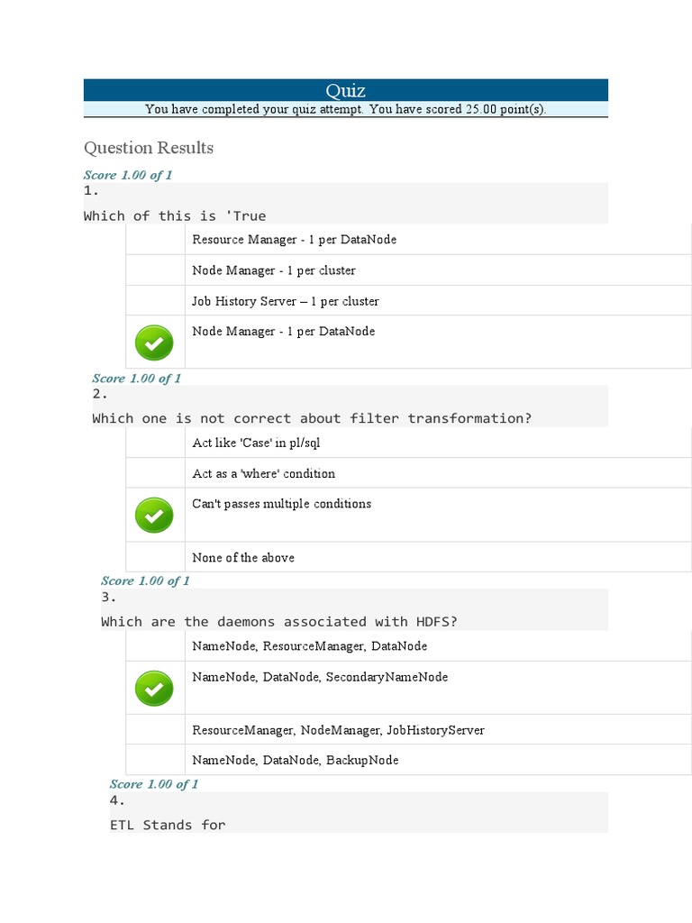 Mock Quiz PDF Apache Hadoop Computer Data