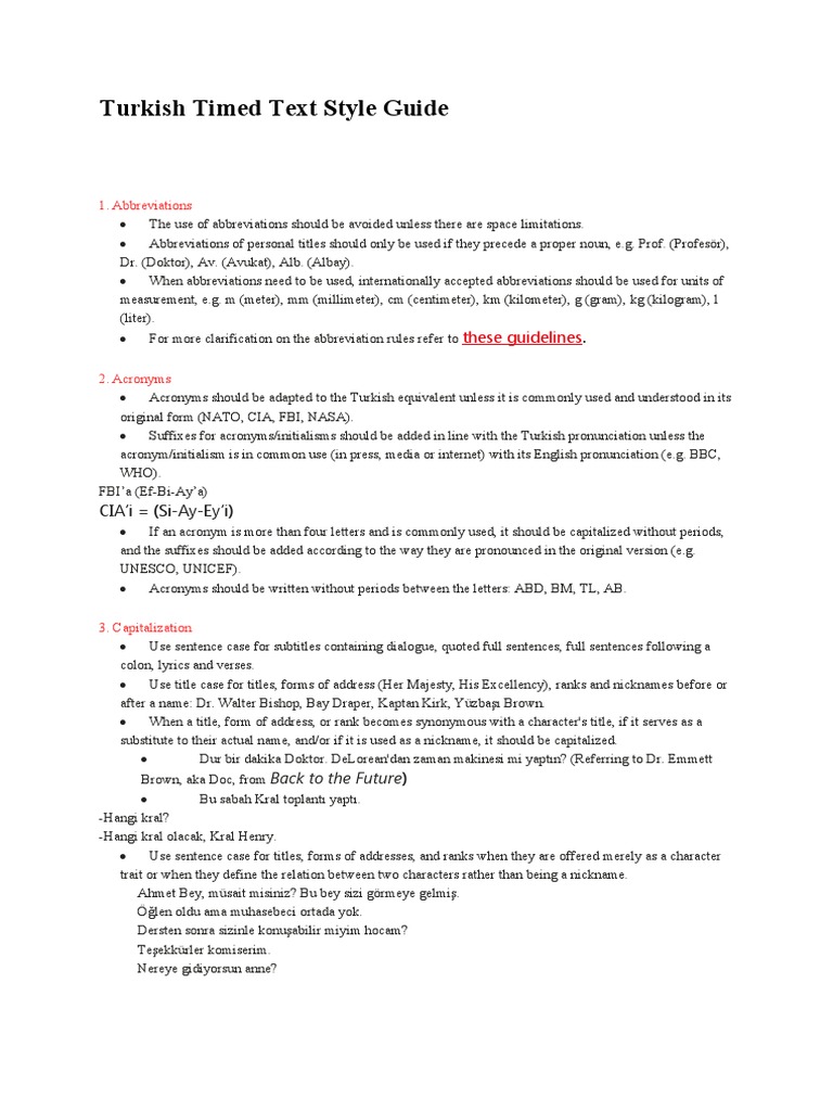 Turkish Timed Text Style Guide | PDF | Ellipsis | Acronym