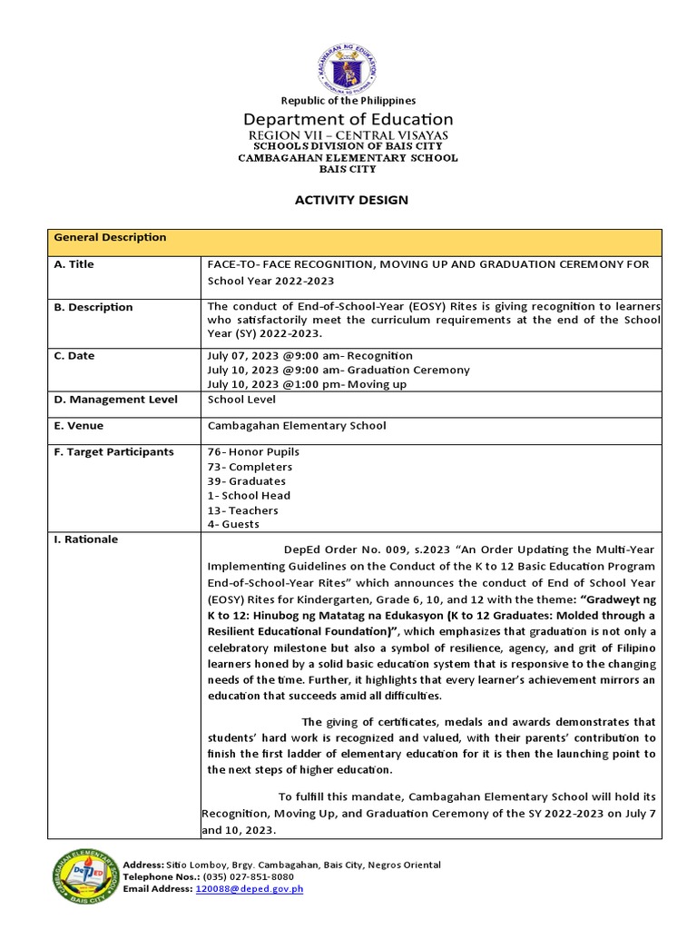 Activity Design Cambagahan Es Eosy Rites | PDF