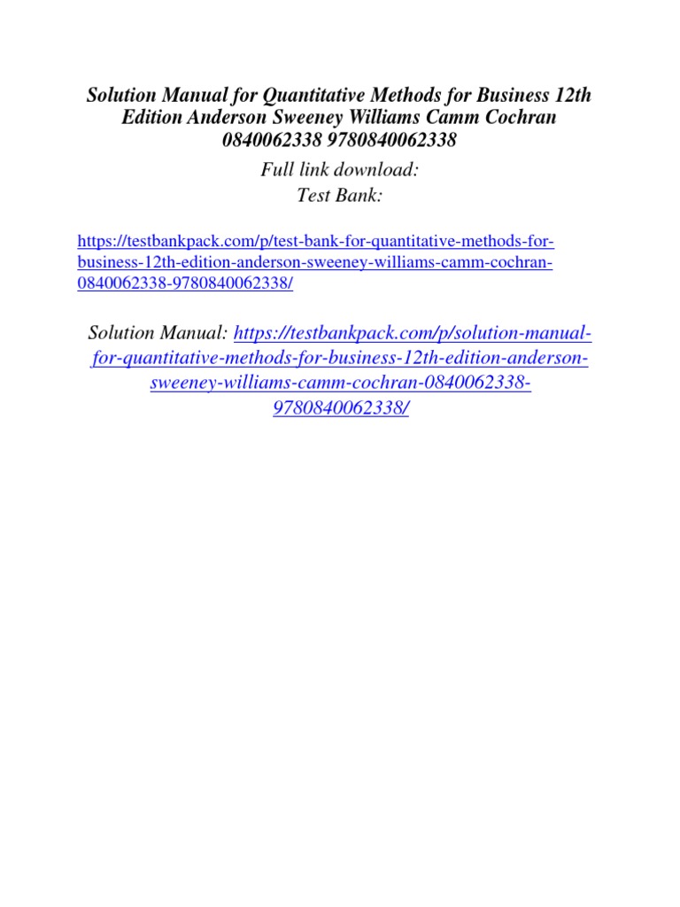 Quantitative methods for business 12th edition anderson sweeney