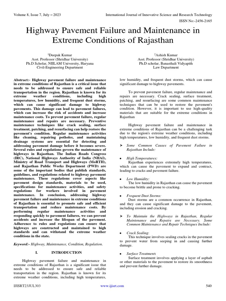 Highway pavement failure and maintenance in extreme conditions of
