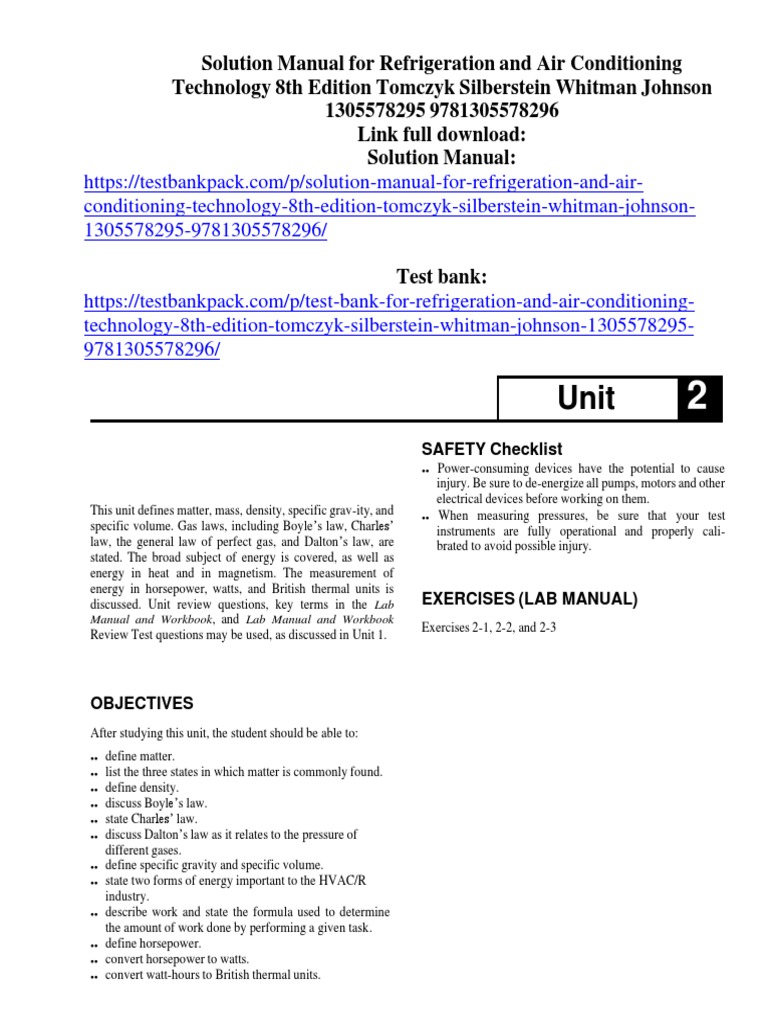 Refrigeration and Air Conditioning Technology 8th Edition Tomczyk