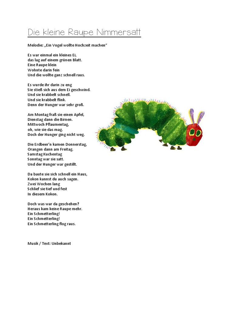 Die Kleine Raupe Nimmersatt | PDF, image size:768x1024
