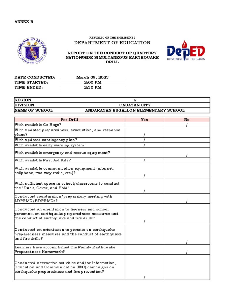 ABES 2nd Quarter NSED REPORT 2023 PDF Emergency Management