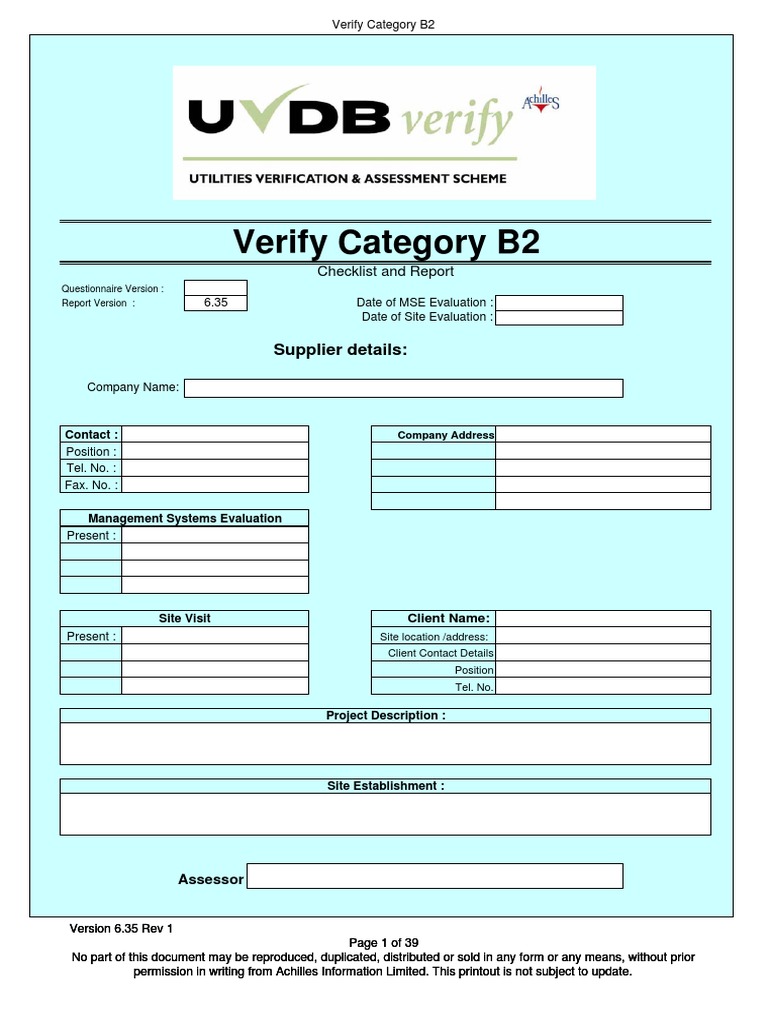 B2 Category Verification Checklist | PDF | Occupational Safety And ...