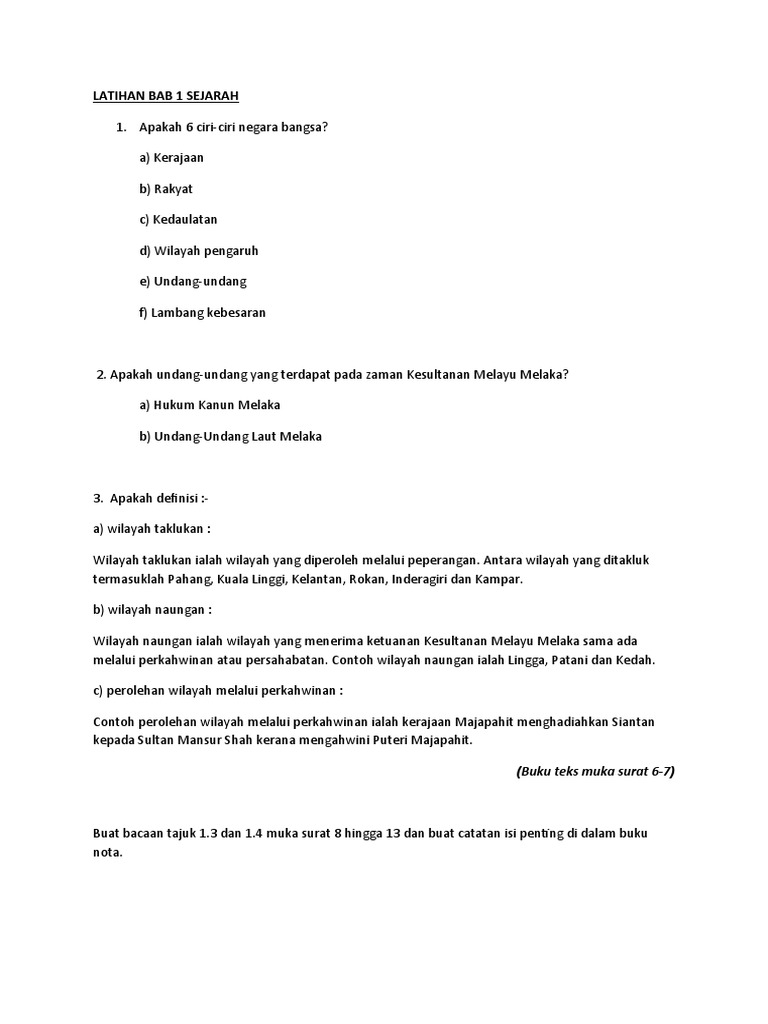 Latihan Bab 1 Sejarah Ting 4 PDF
