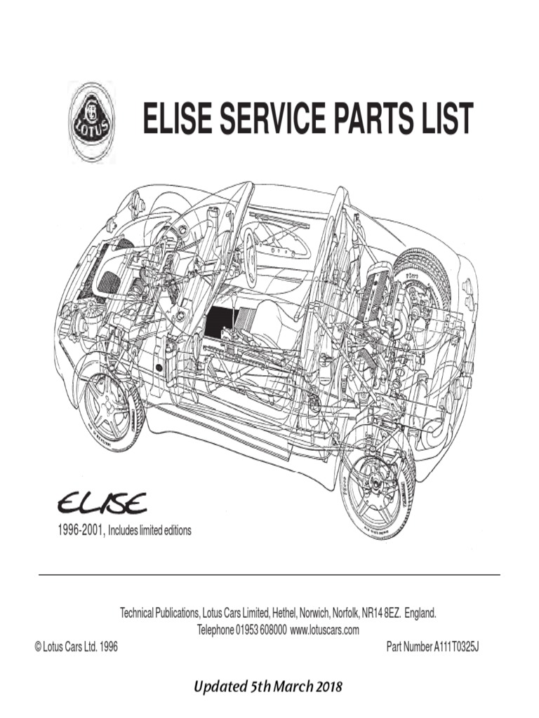 Lotus Elise Service Parts List | PDF | Trunk (Car) | Motor Vehicle