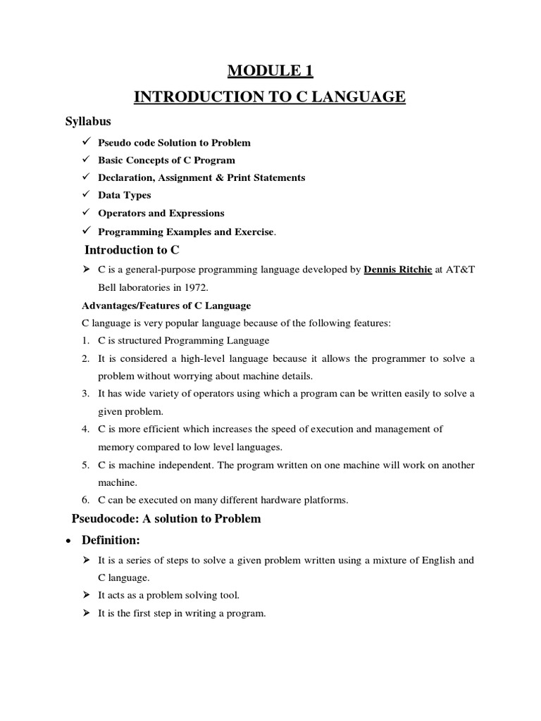 Introduction To C Language | PDF | Integer (Computer Science ...