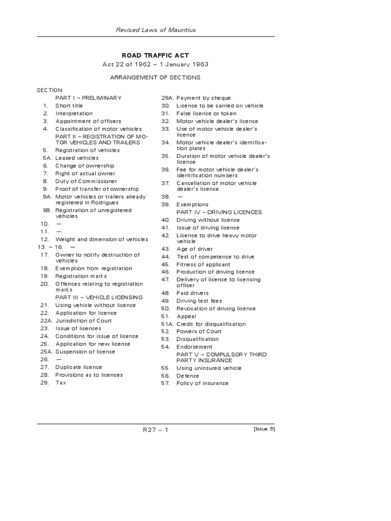 Road Traffic ActI9 PDF Driver's License License