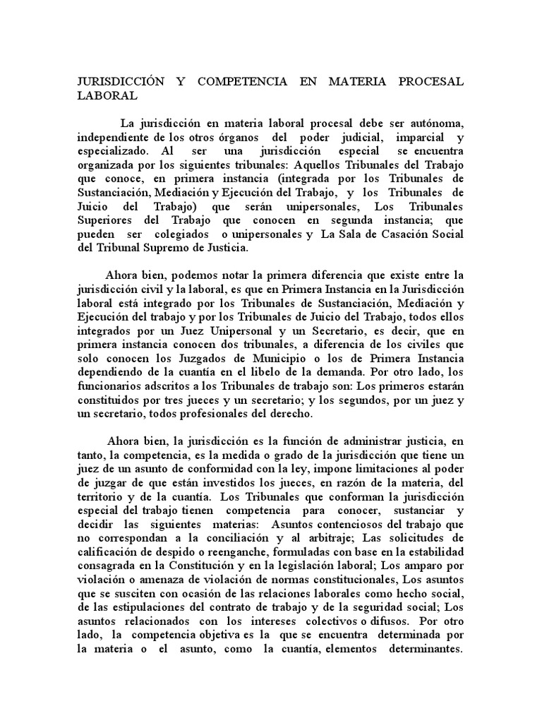 Jurisdicción y Competencia en Materia Procesal Laboral | PDF ...