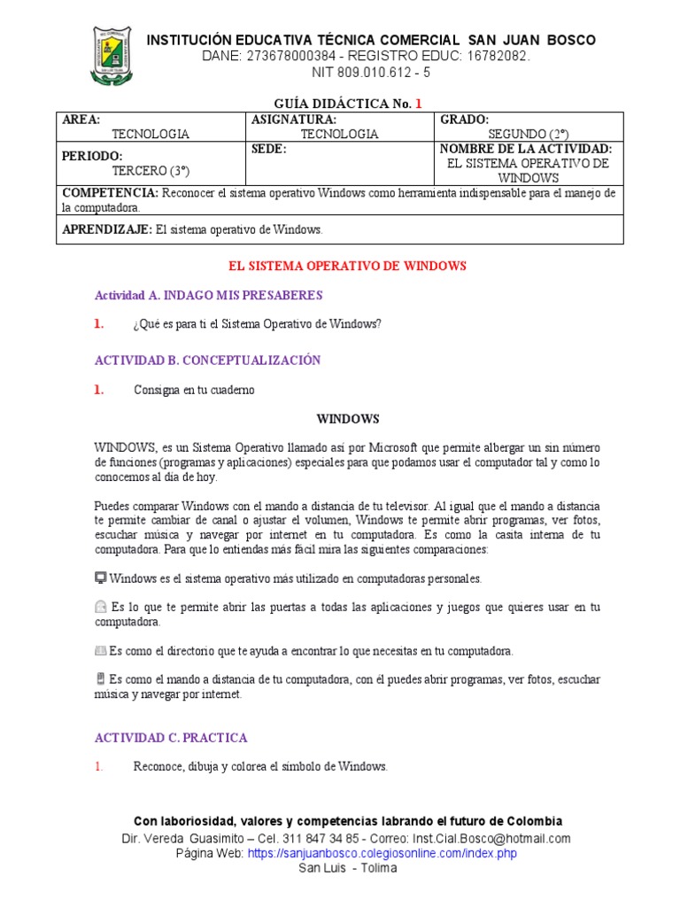 Guia 1 Tecnologia Grado 2° Periodo 3 | PDF | Microsoft Windows ...