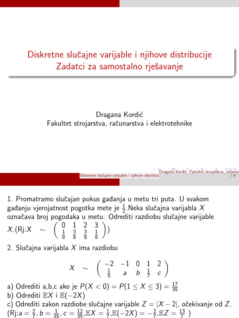 Zadatci Za Samostaln Orješavanje - Diskretne Slučajne Varijable | PDF