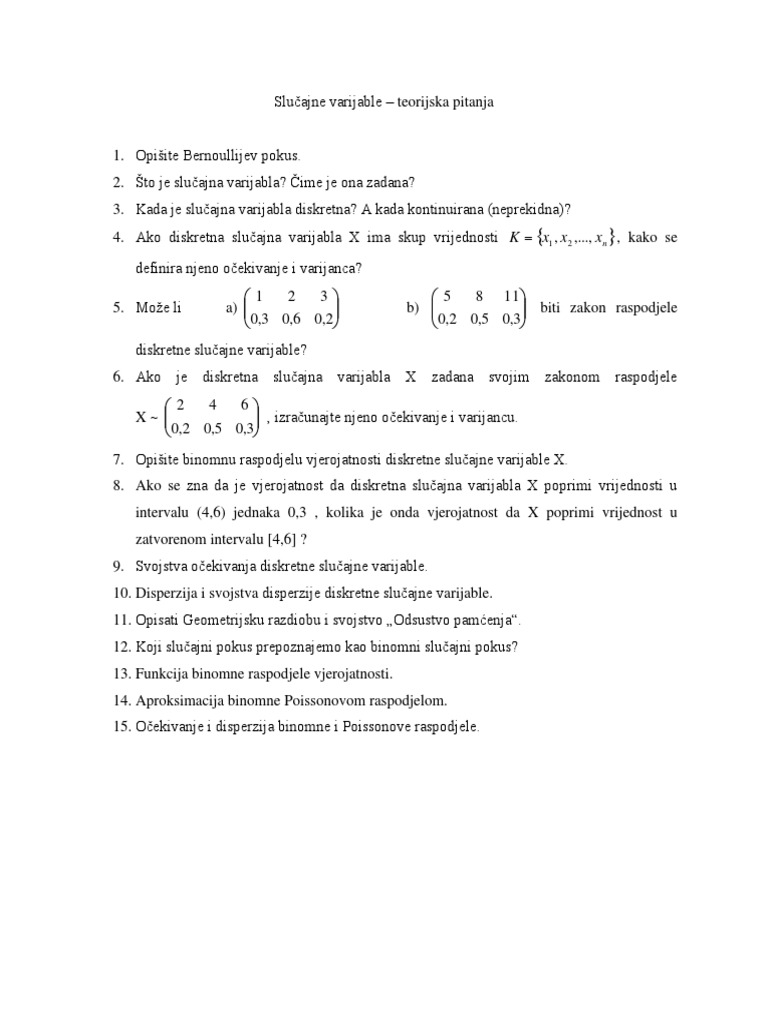 Teorijska Pitanja Diskretne SL Varijable | PDF