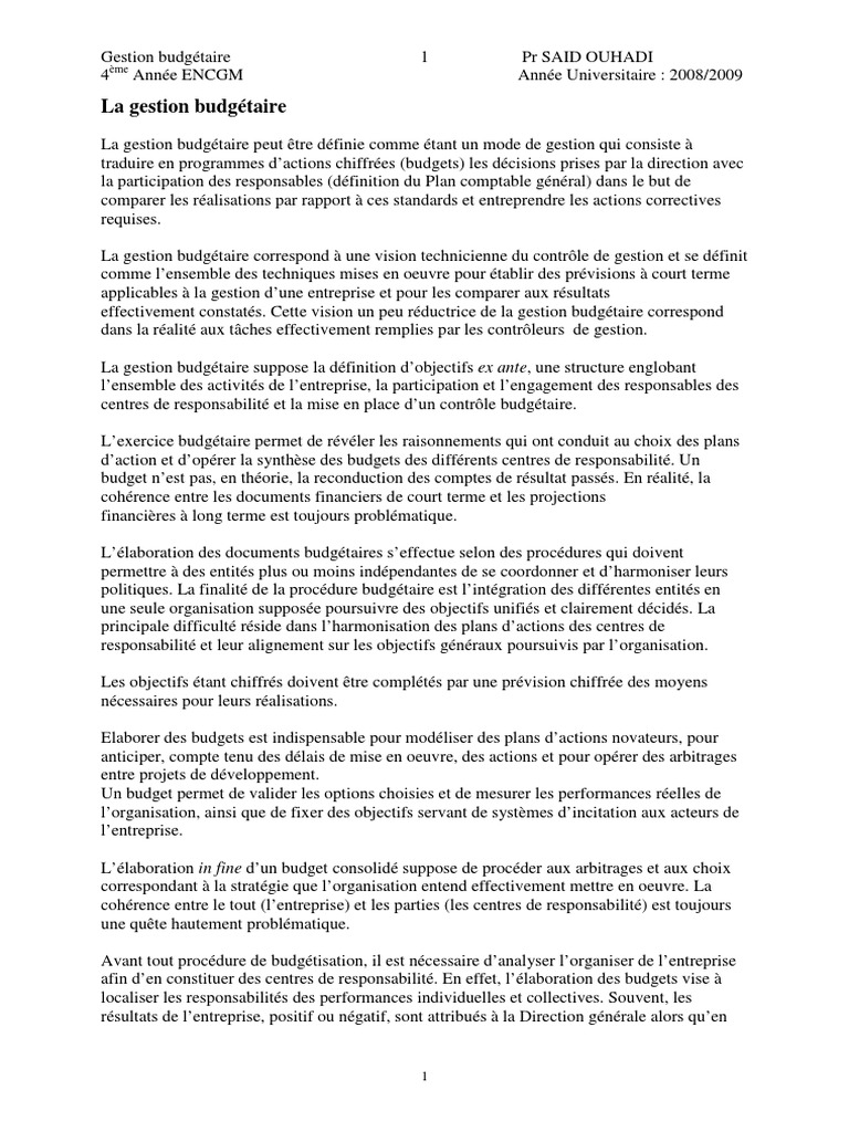 Gestion Budgétaire - Said OUHADI - ENCG Marrakech | PDF | Budget | Business