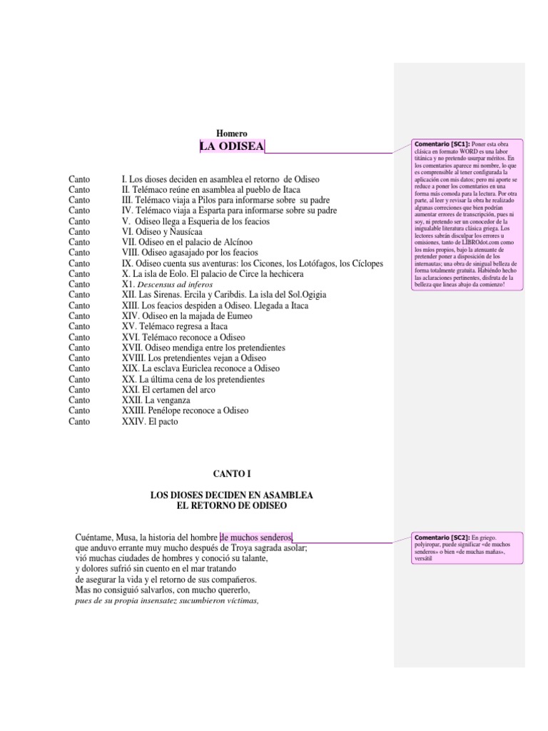 Homero La Odisea Pdf Odiseo Odisea