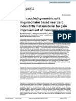 Gap Coupled Symmetric Split Ring Resonator Based Near Zero Index ENG Metamaterial For Gain Improvement of Monopole Antenna