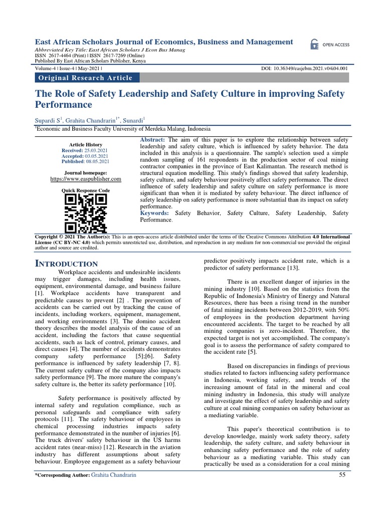 The Role Of Safety Leadership And Safety Culture In Improving Safety