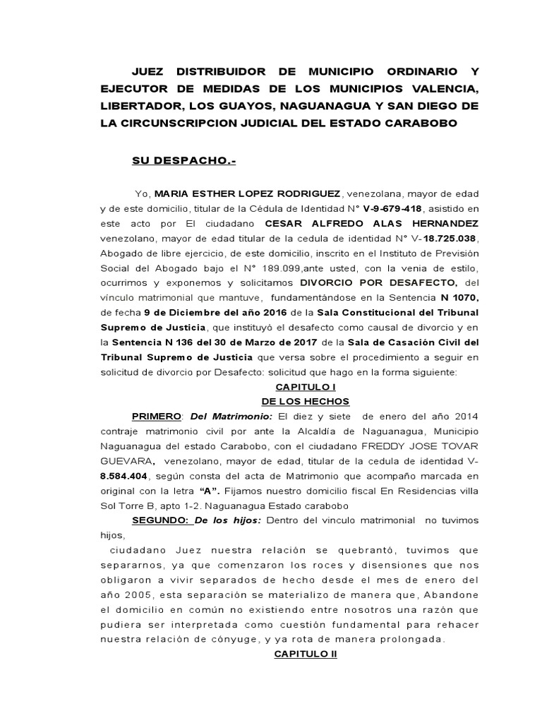Divorcio Por Desafecto Fernando | PDF | Divorcio | Judicaturas
