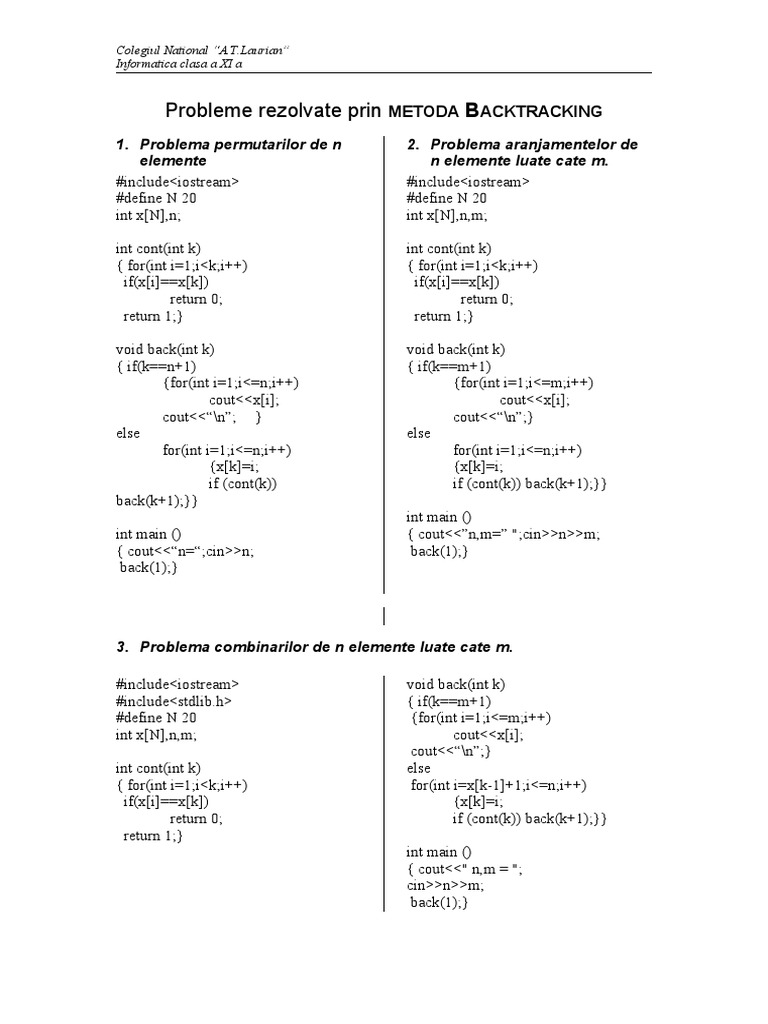 Probleme rezolvate backtracking1 pdf