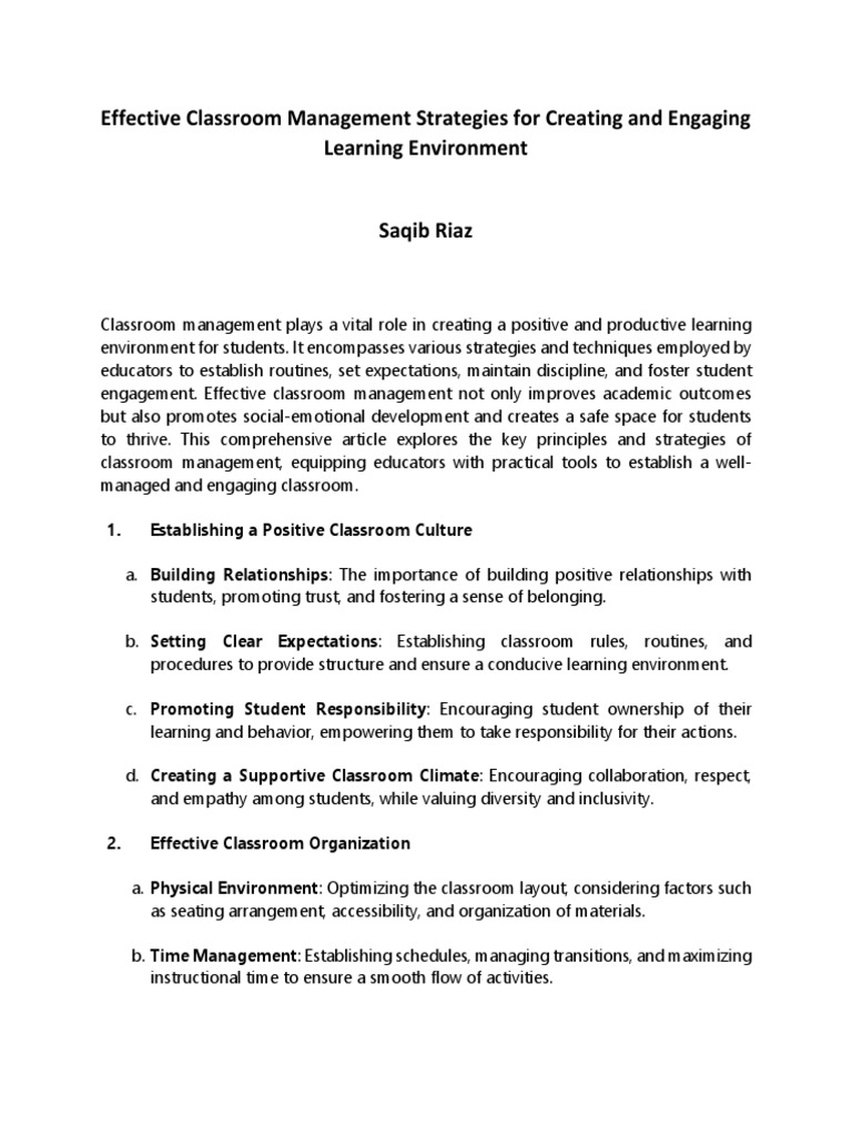 Effective classroom management strategies for creating and engaging