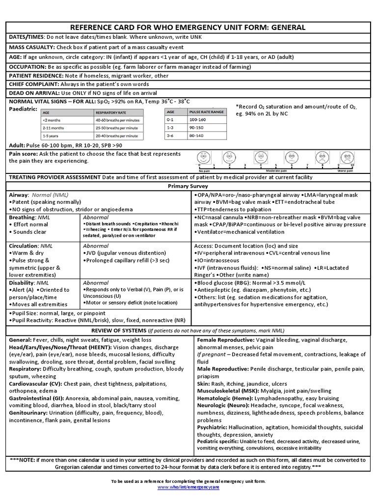 Emergency Unit Form Reference Guide | PDF | Medical Diagnosis | Heart