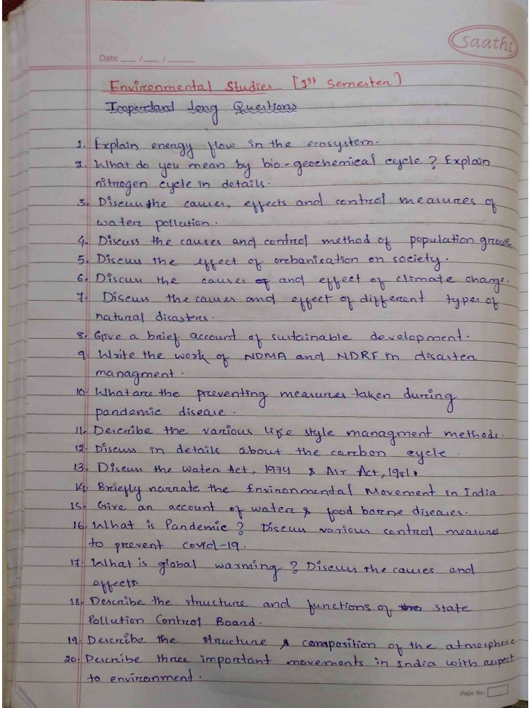 3 1st Semester Evs Important Questions Pdf