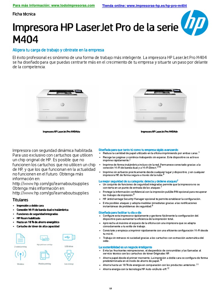 HP Laserjet Pro m404dn PDF Impresora Transport