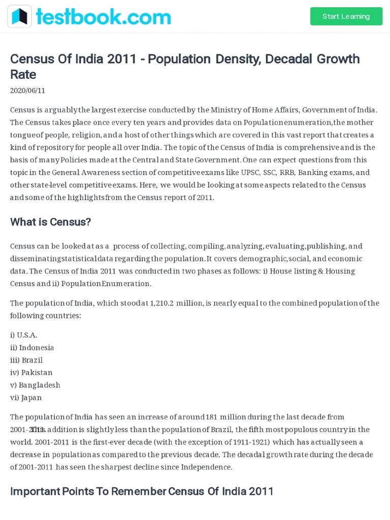 Census Of India 2011: Key Facts And Data – CZYGE