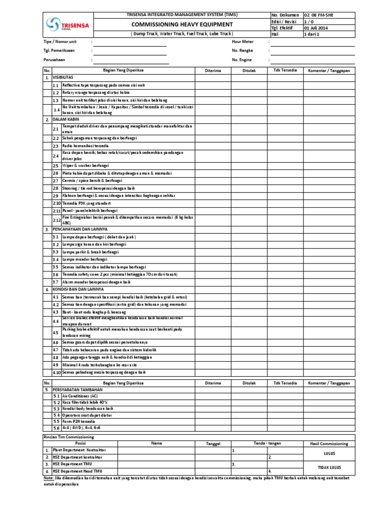 Form P2H untuk Dump Truck | PDF