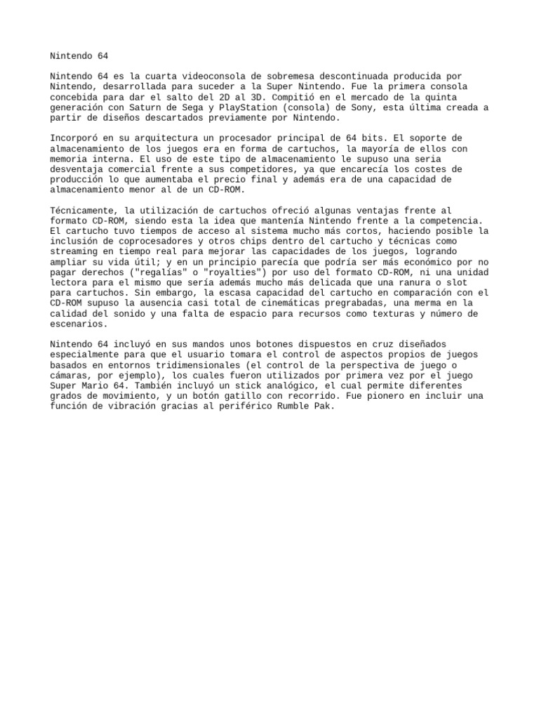 Información sobre Nintendo 64 | PDF