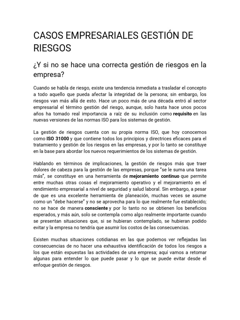 Casos Empresariales Gestión De Riesgos 2023 07 24 13 11 13 Pdf