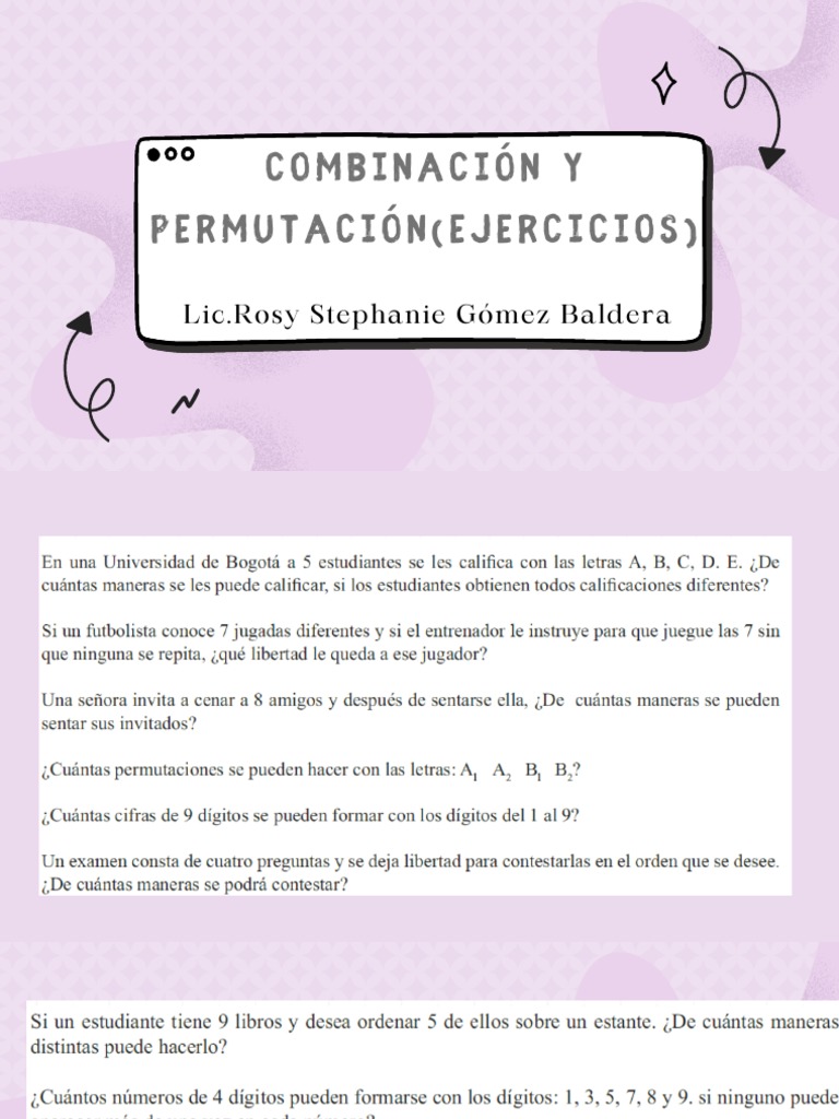Ejercicios de Combinaciones y Permutaciones | PDF | Cocina, comidas y ...