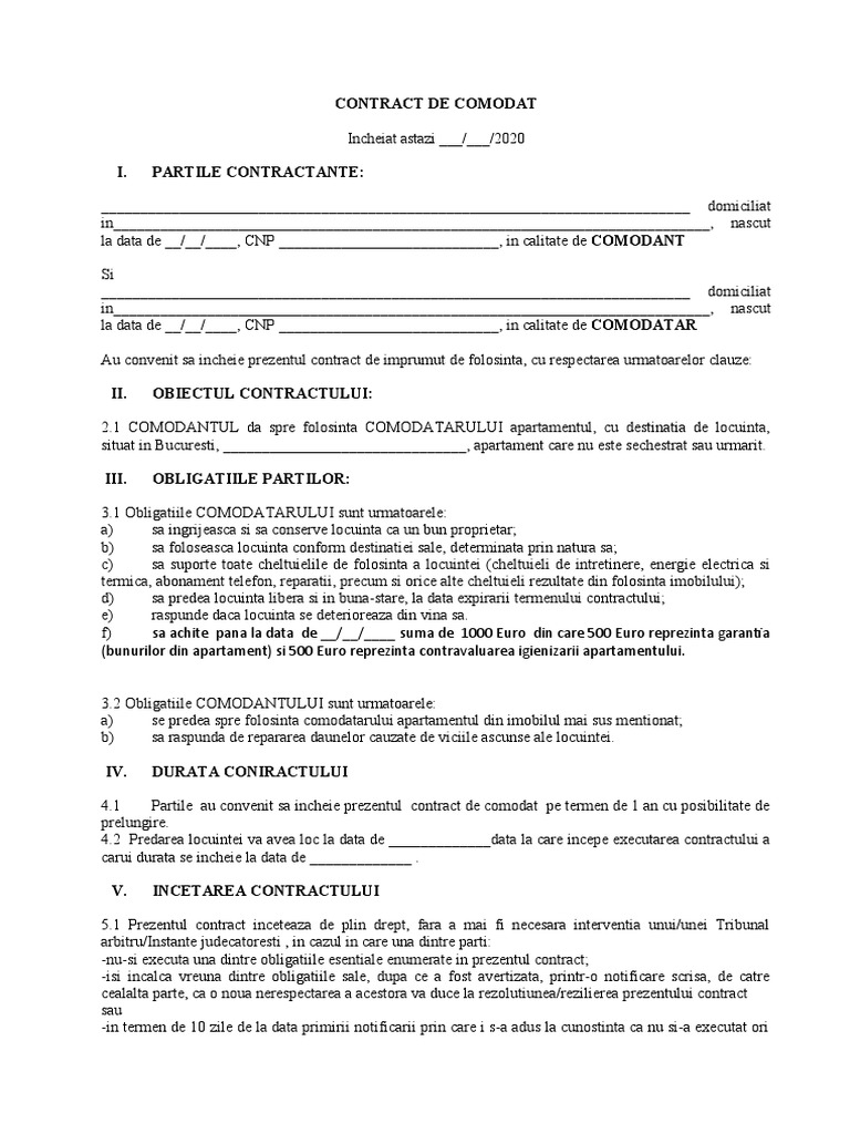 Contract Comodat | PDF