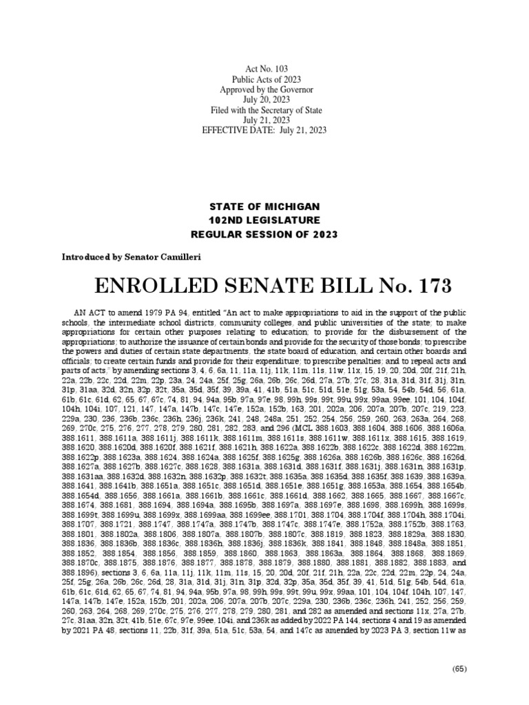 MI Education Budget Fiscal Year 2024 PDF Course Credit Assault