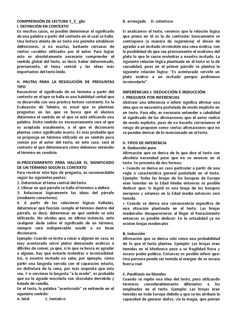 Comprensión de Lectura 1 | PDF | Razonamiento deductivo | Comprensión ...