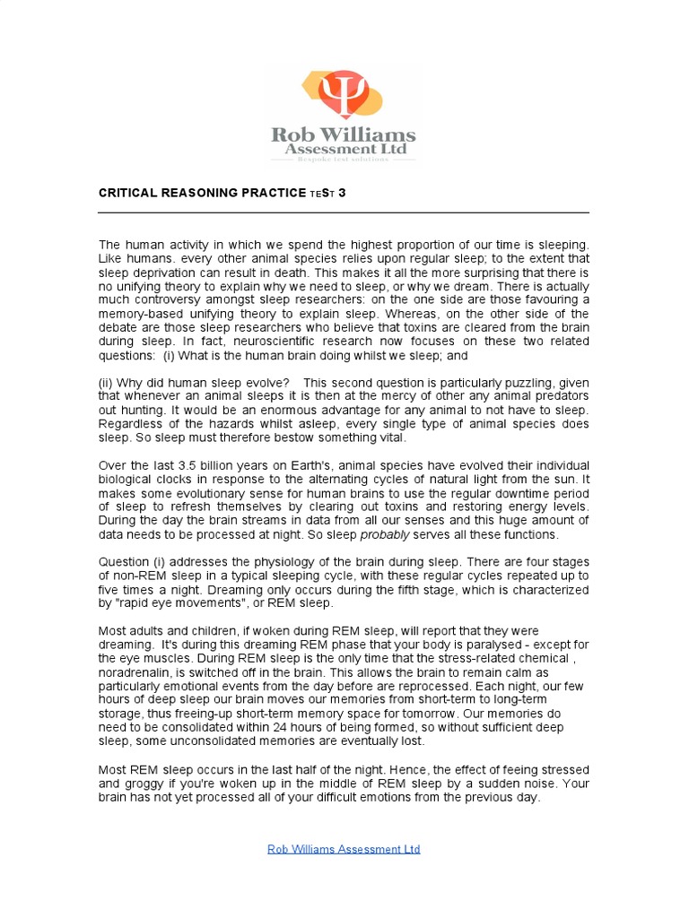 Critical Reasoning Practice Questions