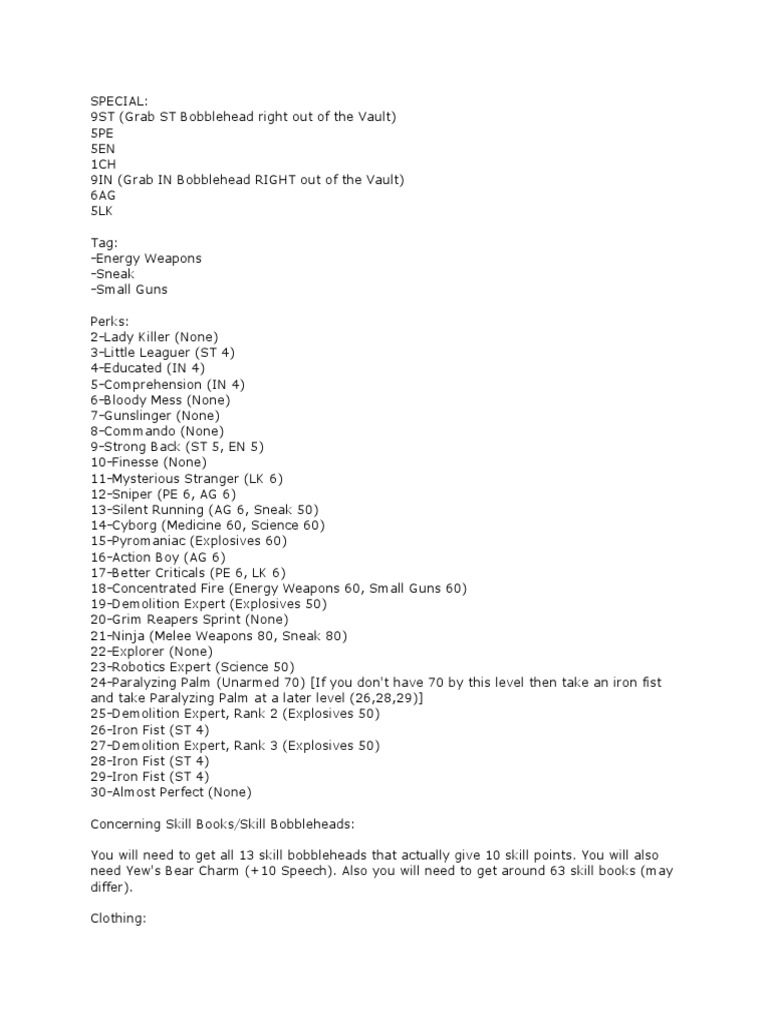 Fallout 3 Perfect Character Build Guide | PDF