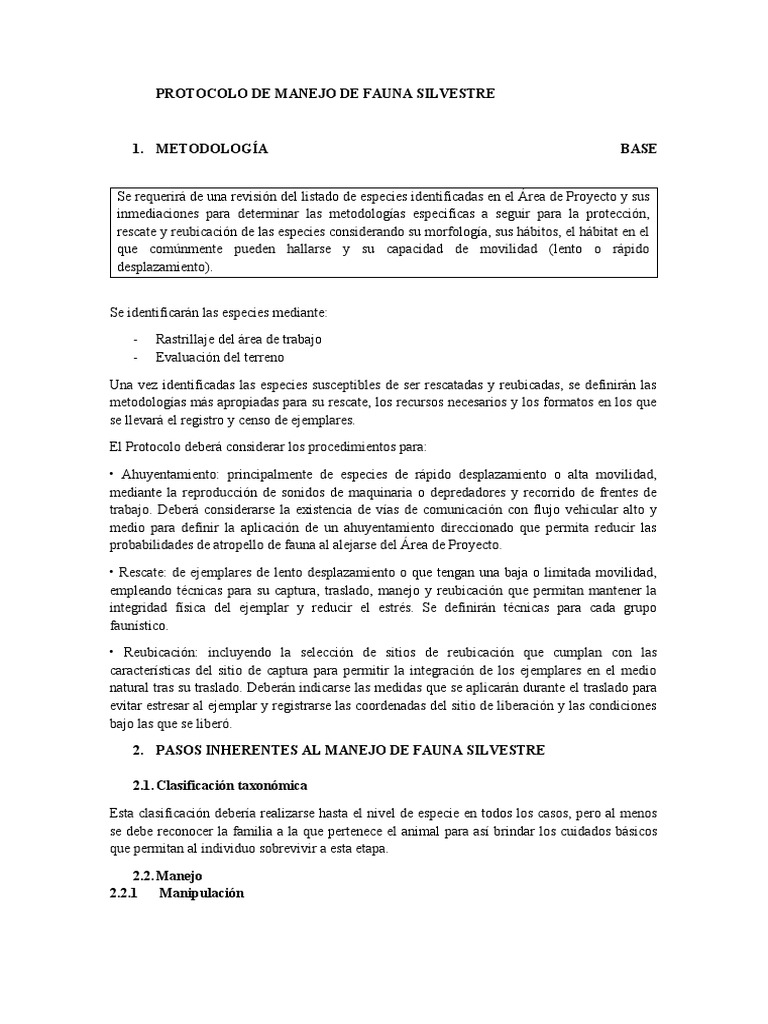 Protocolo de Manejo de Fauna Silvestre | PDF | Fauna | Medicina CLINICA