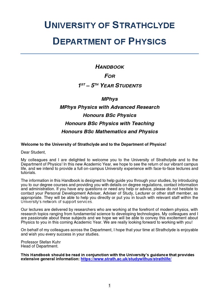 Physics Undergraduate Handbook 2022 2023 Pdf Plagiarism Academic